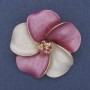 Brooch Pendant Flower White and Pink Matte Enamel Rhinestones Gold-Tone Metal 49x49mm+