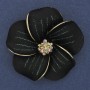 Brooch Pendant Flower Black Matte Enamel Rainbow Rhinestones Gold-Tone Metal 49x49mm+