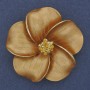 Brooch Pendant Flower Beige Matte Enamel Yellow Rhinestones Gold-Tone Metal 49x49mm+