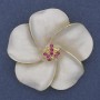 Brooch Pendant Flower White Matte Enamel Rhinestones Gold-Tone Metal 49x49mm+