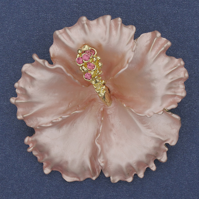 Brooch Pendant Petunia Flower Pink Matte Enamel Pink Rhinestones Gold-Tone Metal 51x51mm+