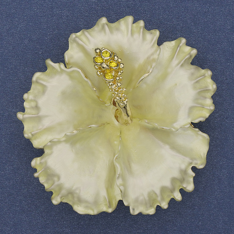 Brooch Pendant Petunia Flower Yellow Matte Enamel Yellow Rhinestones Gold-Tone Metal 51x51mm+