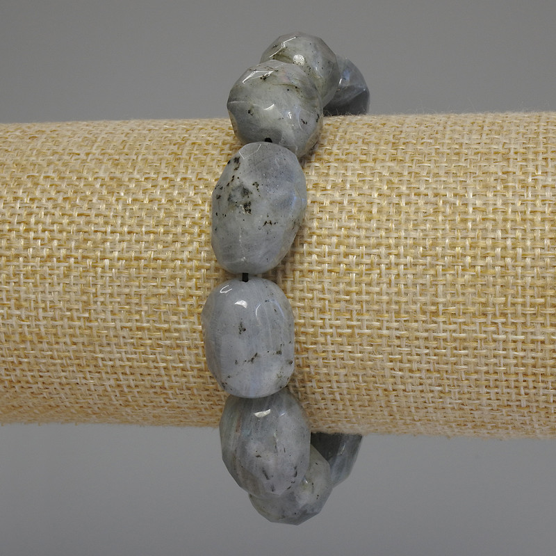Labradorite Bracelet Faceted Tumbled Stone, Diameter 18-20x13-16mm+/-, Length 18cm Stretch