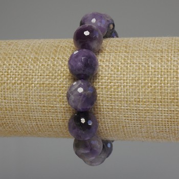 Amethyst Bracelet Faceted Round Beads, Diameter 13mm+/-, Length 18cm Stretch
