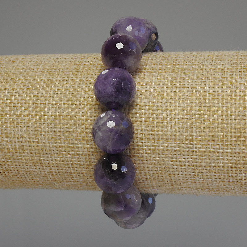 Amethyst Bracelet Faceted Round Beads, Diameter 13mm+/-, Length 18cm Stretch