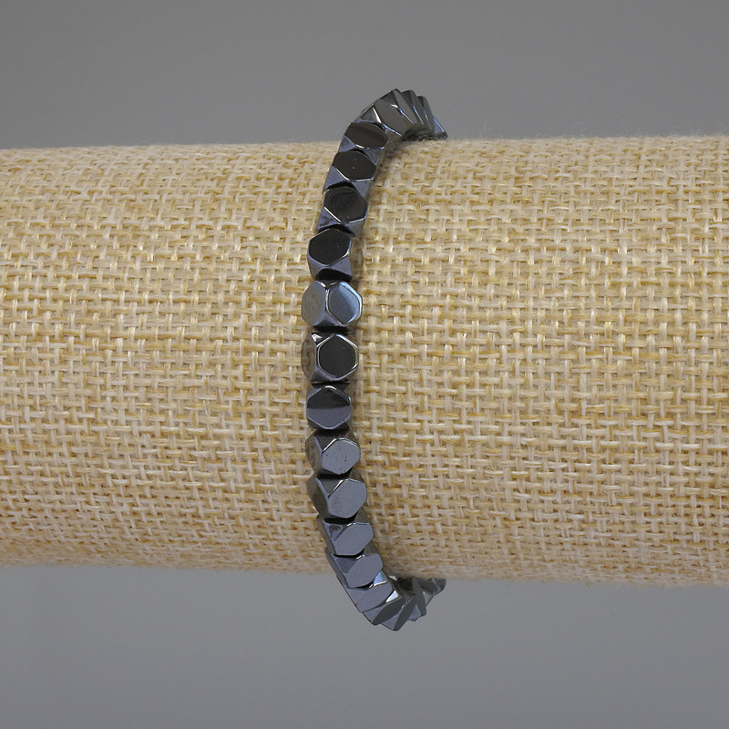 Hematite Bead Bracelet Grennelled Cube, 5.5x5.5mm +/-, 18cm length stretch