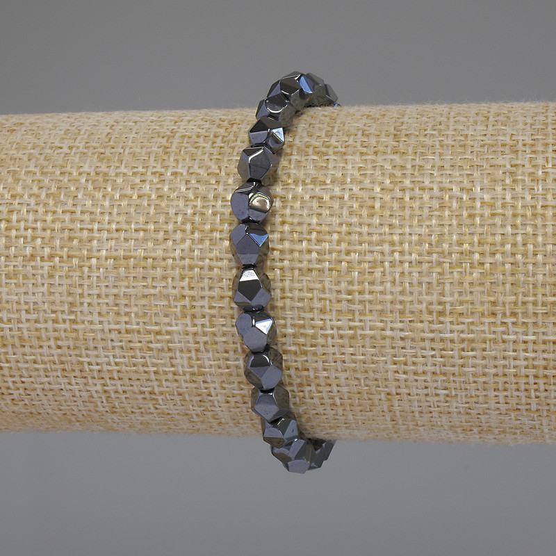 Hematite Bracelet with Faceted Beads, 6x5mm, stretch 18cm