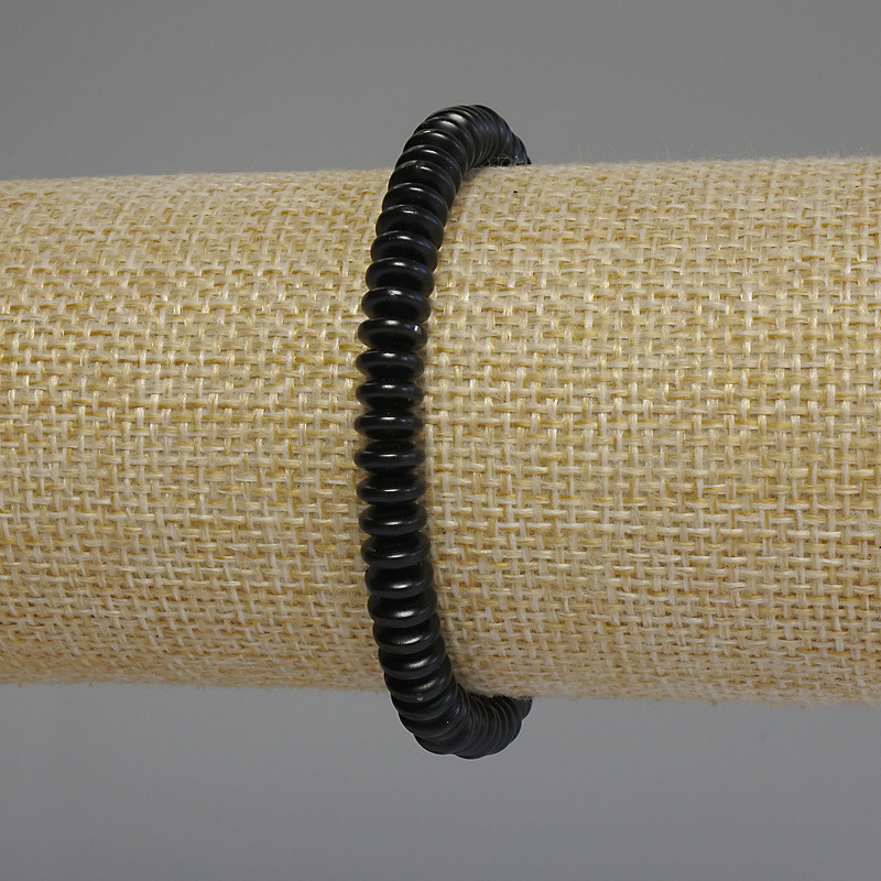 Bracelet, Black Hematite Rondelle, diameter 6x2, 5mm±, length 18cm stretch