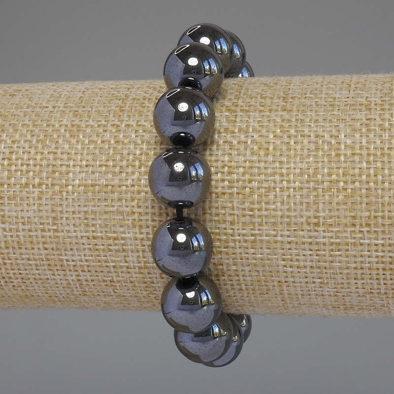 Hematite Bracelet Smooth Round Beads, Diameter 12mm+/-, Length 18cm Stretch