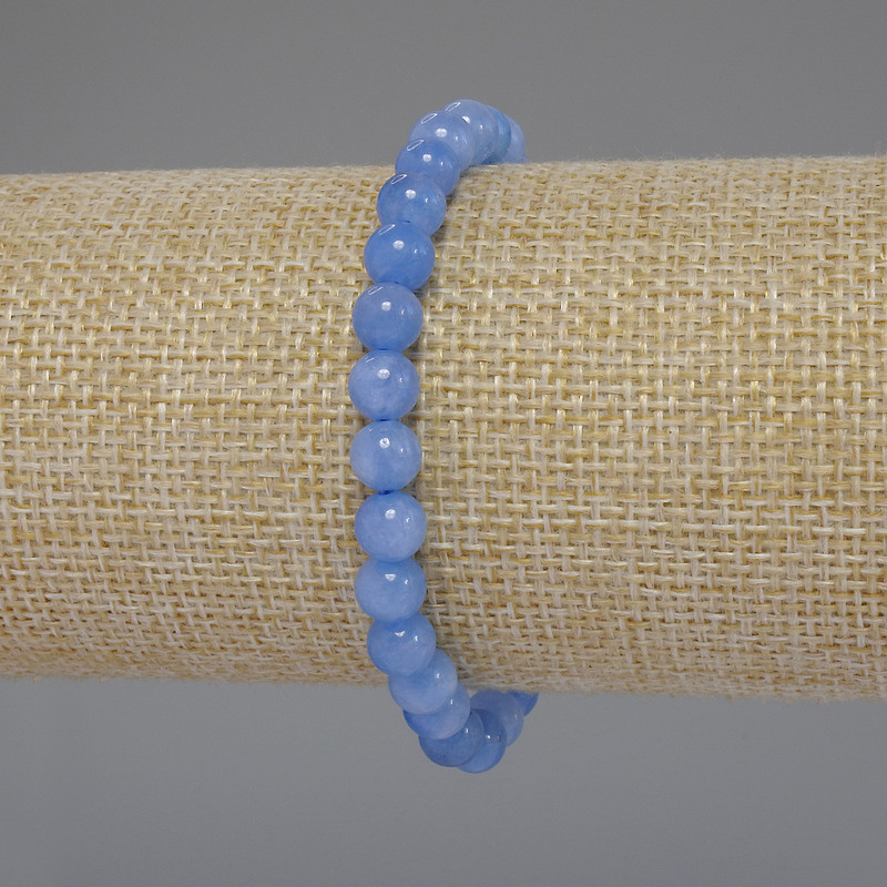 Aquamarine Bracelet Smooth Round Beads, Diameter 6mm+/-, Length 18cm Stretch