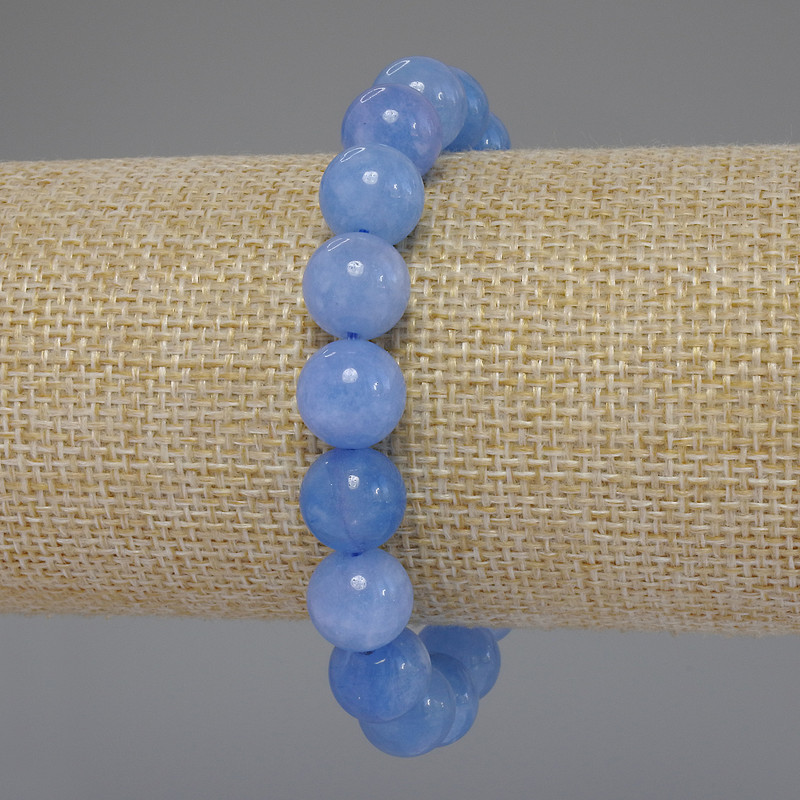 Aquamarine Bracelet Smooth Round Beads, Diameter 10mm+/-, Length 18cm Stretch