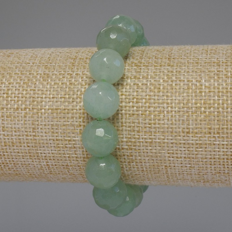Nephrite Bracelet, faceted bead, diameter 12mm+/-, length 18cm stretch