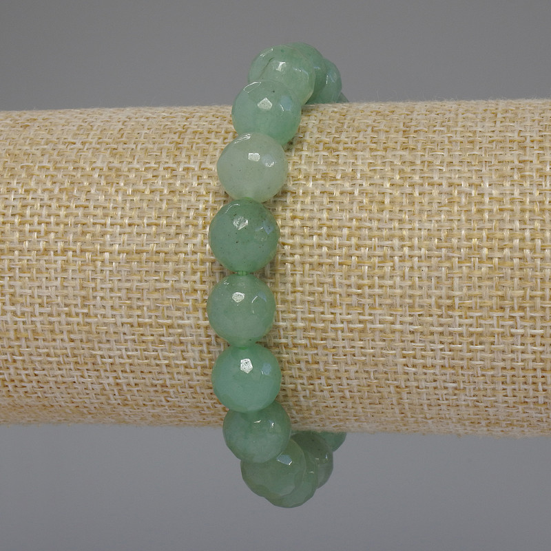 Nephrite Bracelet, faceted bead, diameter 10mm+/-, length 18cm stretch
