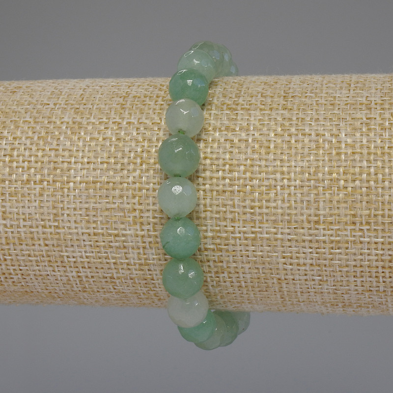Nephrite Bracelet, faceted bead, diameter 8mm+/-, length 18cm stretch