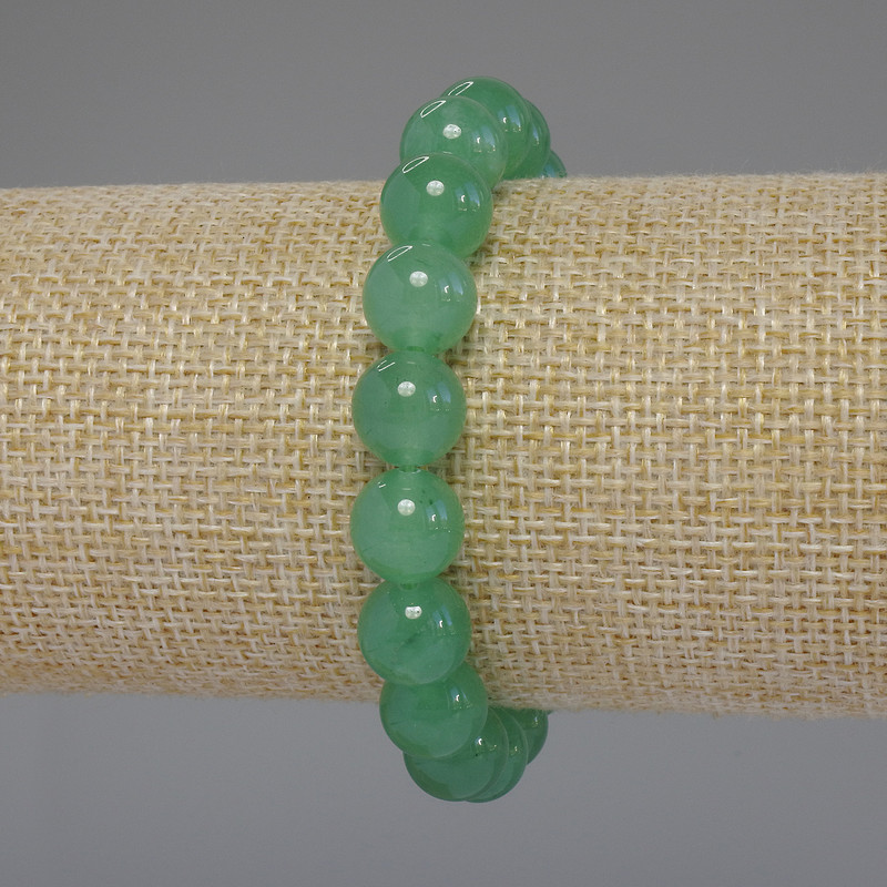 Nephrite Jade Bracelet, Smooth Round Bead, Diameter 10mm+/-, Length 18cm Stretch