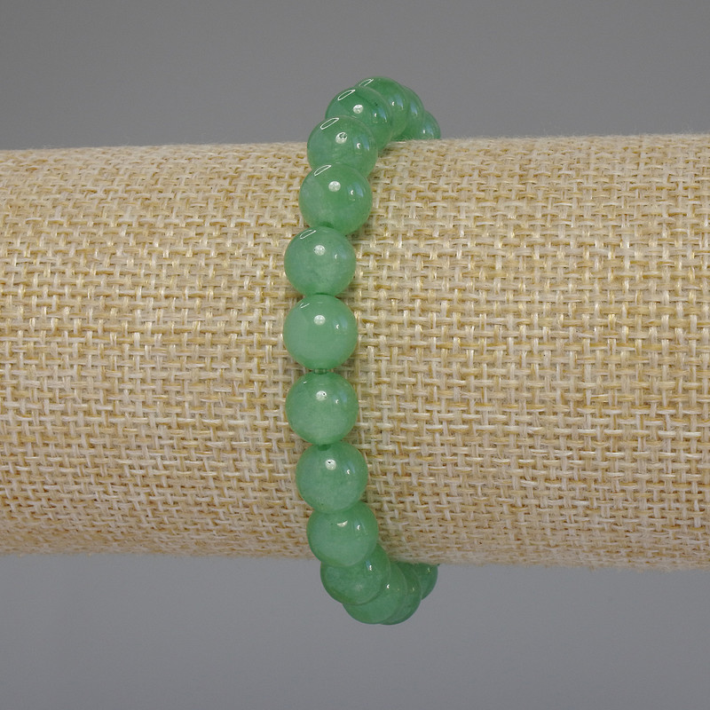 Nephrite Jade Bracelet, Smooth Round Bead, Diameter 8mm+/-, Length 18cm Stretch