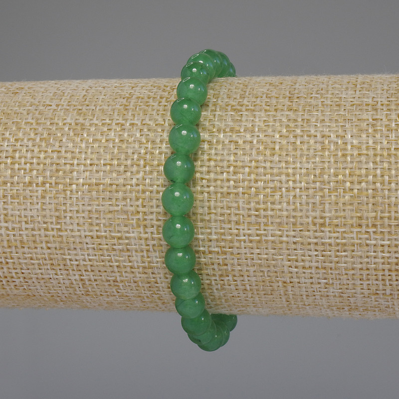 Nephrite Jade Bracelet, Smooth Round Bead, Diameter 6mm+/-, Length 18cm Stretch