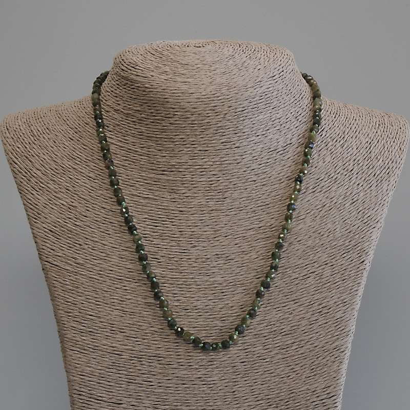 Jadeite Necklace, Faceted Cube, 4x4mm, Length 50cm+/- with Clasp