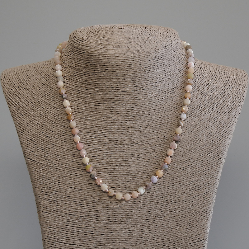 Pink Opal Necklace, Faceted Cube, 5x5mm+/-, Length 50cm+/- with Clasp