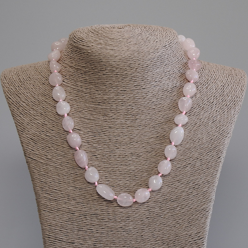 Rose Quartz Necklace, tumbled, diameter 11-16x9-11mm+-, length 50cm+- with clasp