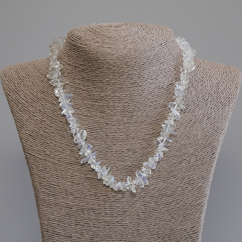 Moonstone Necklace, chips, diameter 6-10x2-5mm+-, length 50cm+- with clasp