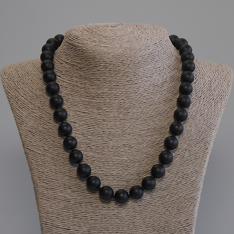 Shungite (Imitation) Necklace, smooth round bead, diameter 12mm+-, length 50cm+- with clasp