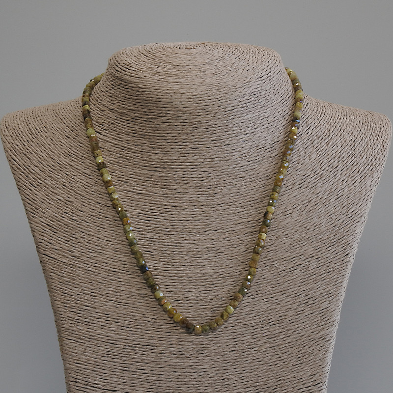 Grossular (Green Garnet) Necklace, faceted cube 4x4mm+-, length 50cm+- with clasp