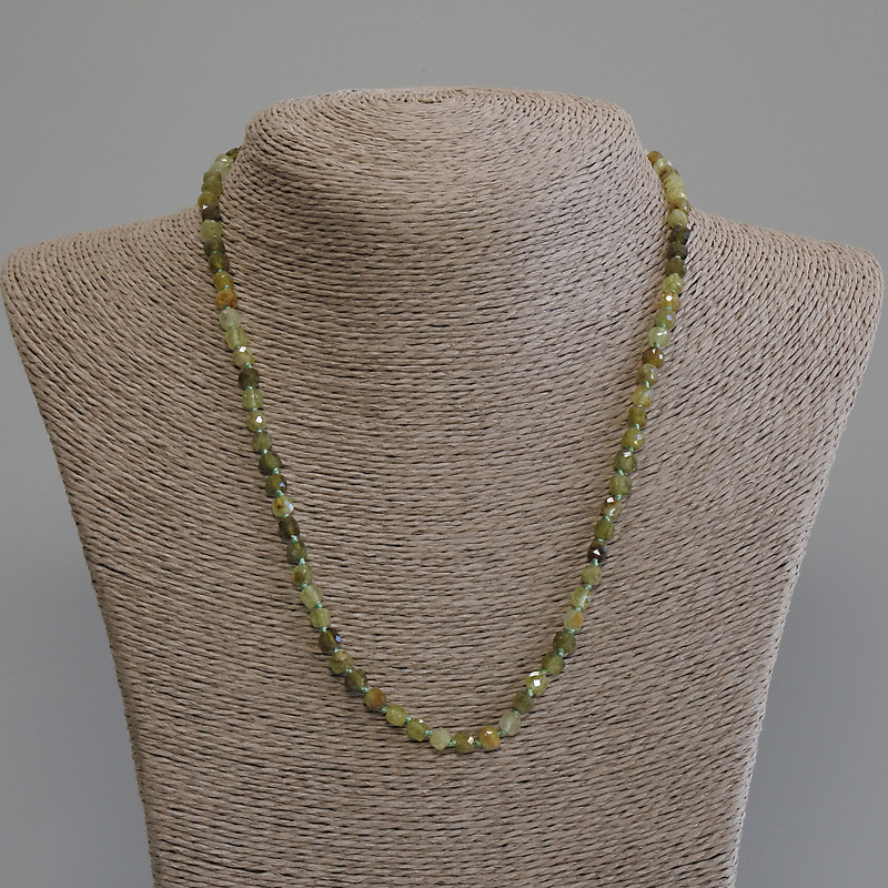 Grossular (Green Garnet) Faceted Cube Necklace, 4x4mm+-, length 50cm+- with clasp