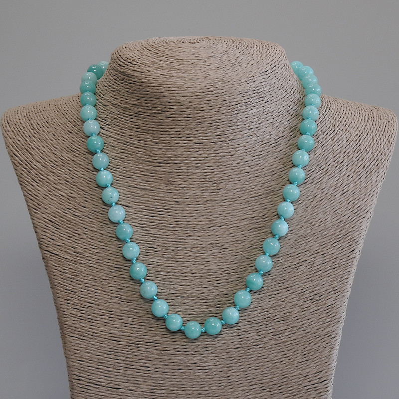Aquamarine Necklace, smooth round bead, diameter 8.5mm+-, length 50cm+- with clasp