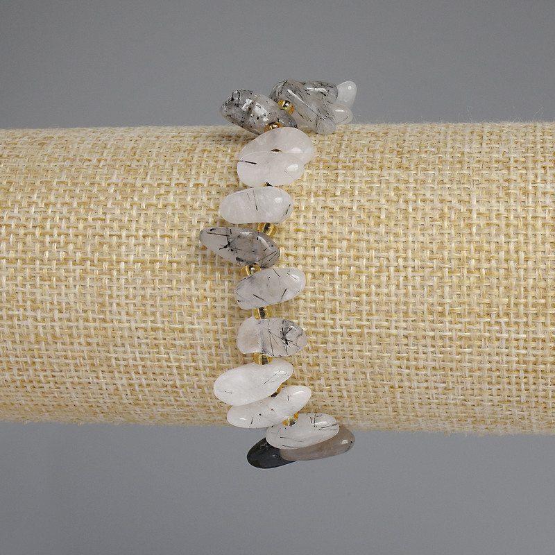 Rutilated Quartz 'Hair Stone' Bracelet, Tumbled, Butterfly Charm, diameter 11-14x6-7mm+/-, seed beads 3mm+/-, length 18cm+