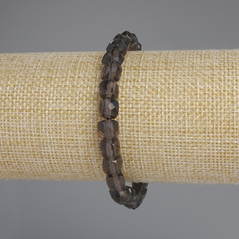 Smoky Topaz Bracelet, faceted cube, diameter 7x7mm+/-, length 18cm+