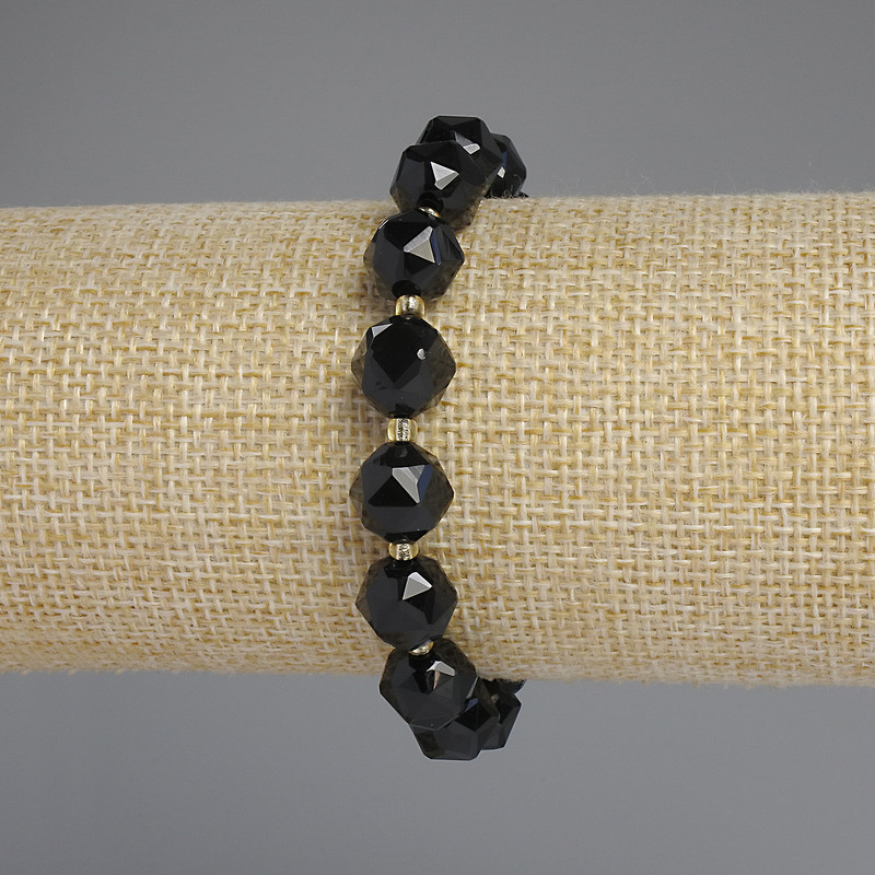 Tourmaline Bracelet, polyhedron beads, diameter 10x9mm +- with 3mm +- seed beads, length 18cm +