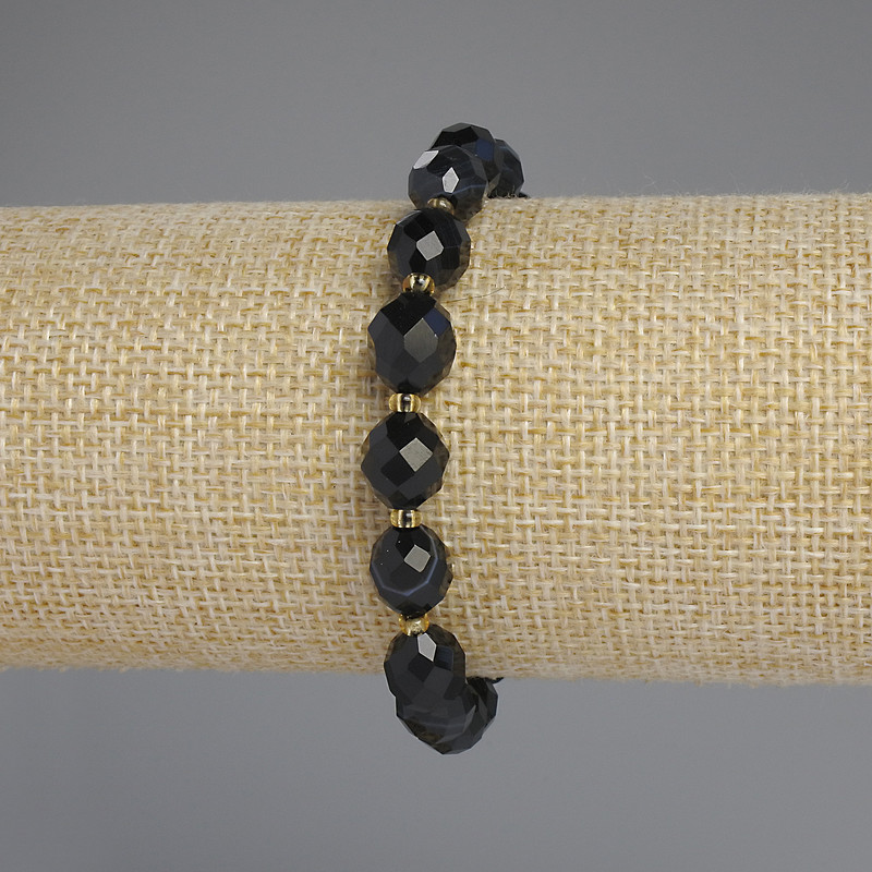 Natural Stone Bracelet Agate Faceted Grain, diameter 10x8mm+/- seed beads 3mm+/-, length 18cm +