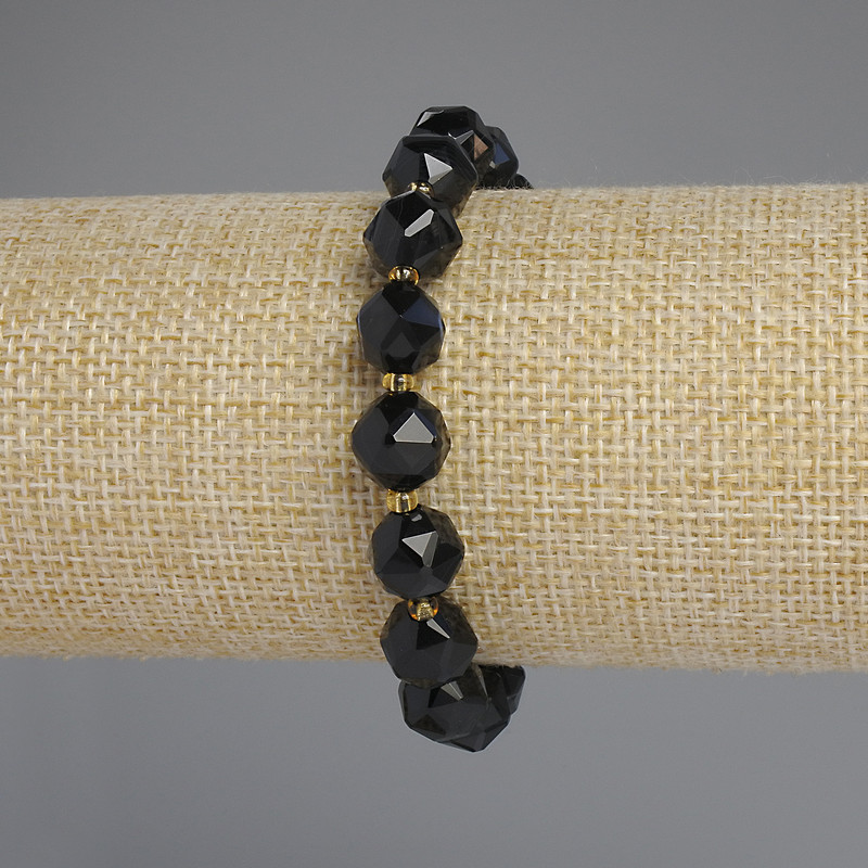 Natural Agate Bracelet, polyhedron beads, diameter 10x9mm +- with 3mm +- seed beads, length 18cm +