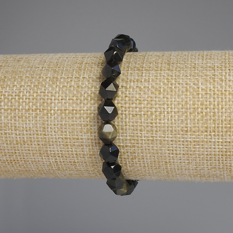 Natural Sunstone Obsidian Bracelet, polyhedron beads, diameter 8x7mm +-, length 18cm +
