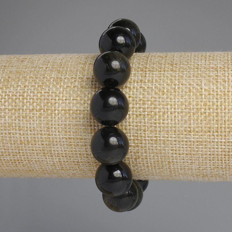 Golden Sheen Obsidian Bracelet, Smooth Round Beads, diameter 14mm, length 18cm +