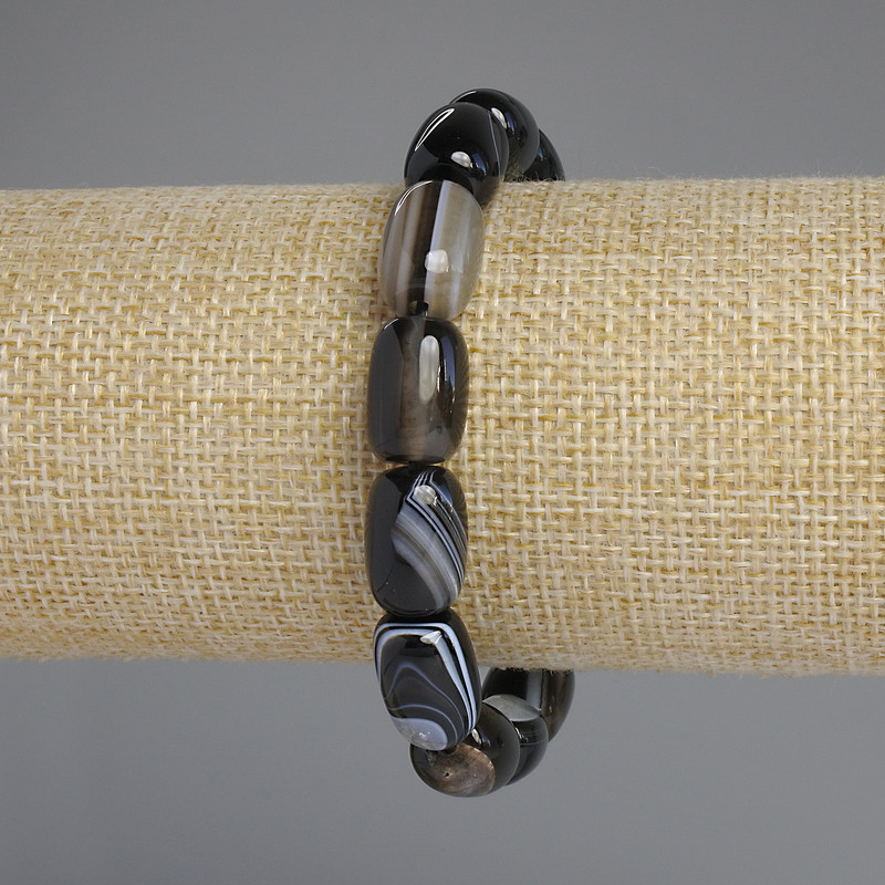 Agate Bracelet, barrel beads, diameter 14x10mm +-, length 18cm +- stretch