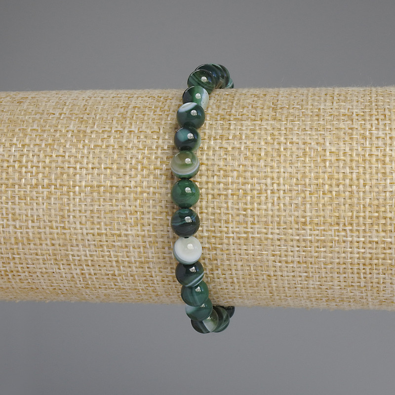 Bracelet Agate Smooth Round Beads, diameter 6mm+-, length 18cm+- stretch
