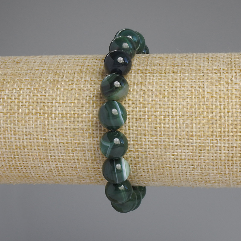 Bracelet Agate Smooth Round Beads, diameter 10mm+-, length 18cm+- stretch
