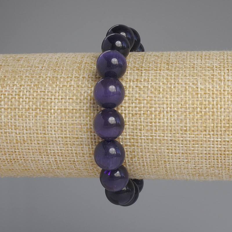 Cat's Eye Bead Bracelet, smooth round beads, 11.5mm, stretch length 18cm