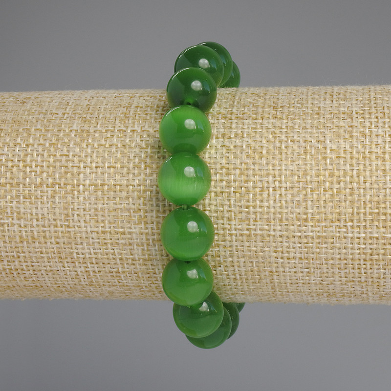 Cat's Eye Bracelet, Smooth Round Beads, Diameter 12mm+/-, Length 18cm+/- Stretch