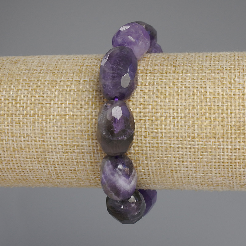 Amethyst Bracelet, Faceted Tumbled Beads, Diameter 17-20x12-16mm+/-, Length 18cm+/- Stretch