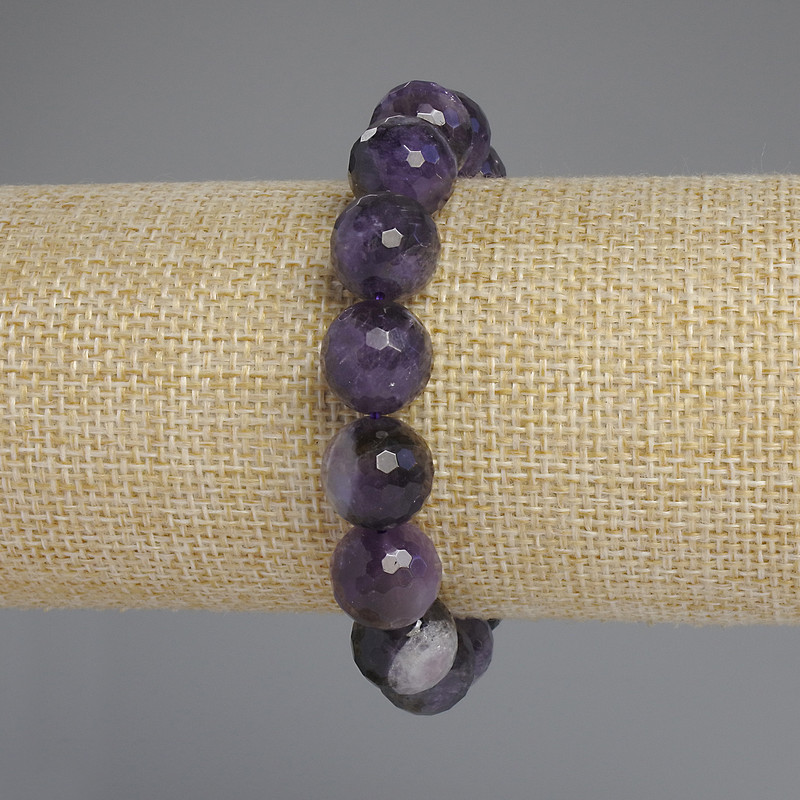 Amethyst Bracelet, Faceted Round Beads, Diameter 12mm+/-, Length 18cm+/- Stretch