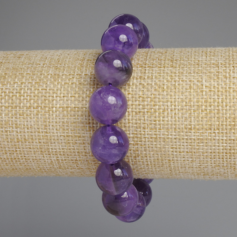 Amethyst Bracelet, Smooth Round Beads, Diameter 14mm+-, Length 18cm+- Stretch