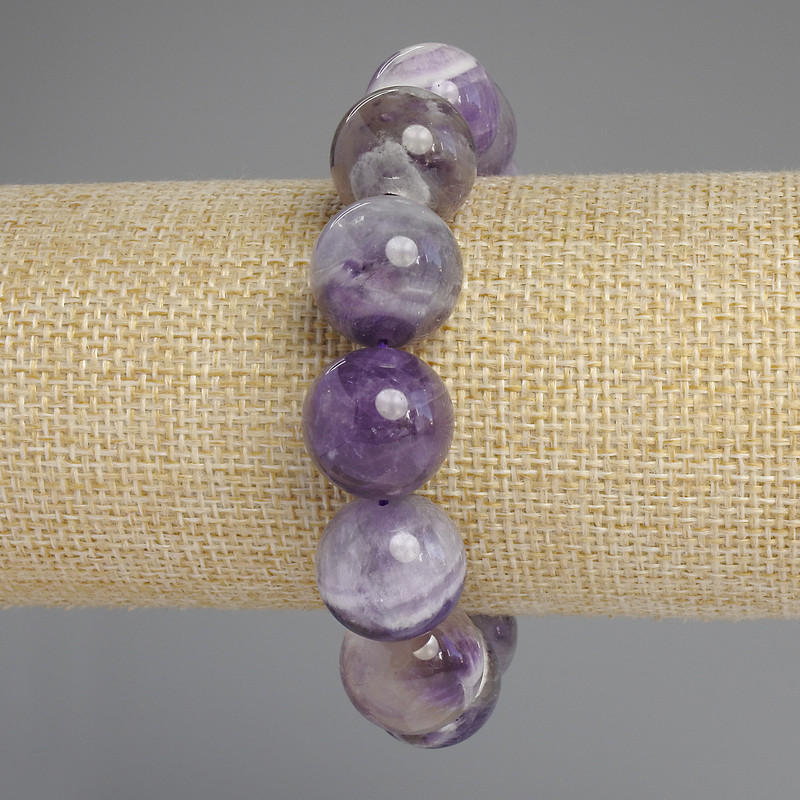 Chevron Amethyst Bracelet, Smooth Round Beads, Diameter 16mm+/-, Length 18cm+/- Stretch