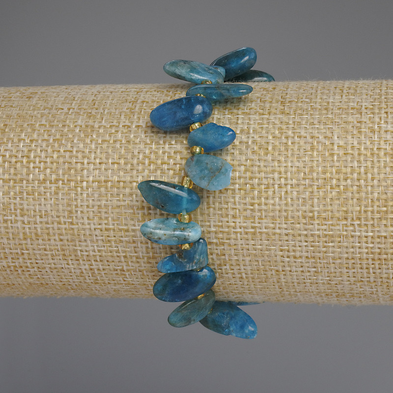 Apatite Bracelet, Butterfly Tumbled Beads, Diameter 11-16x6-8mm+/- with 3mm+/- Seed Beads, Length 18cm+/- Stretch