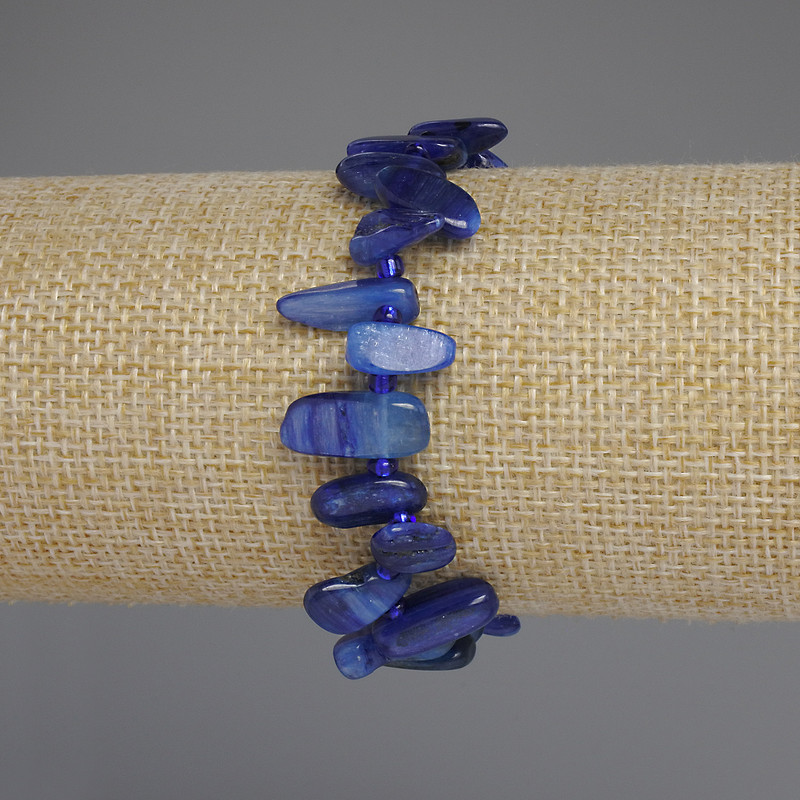 Kyanite Tumbled Butterfly Bracelet, Diameter 11-16x6-8mm+- Seed Beads 3mm+-, Length 18cm+- Stretch