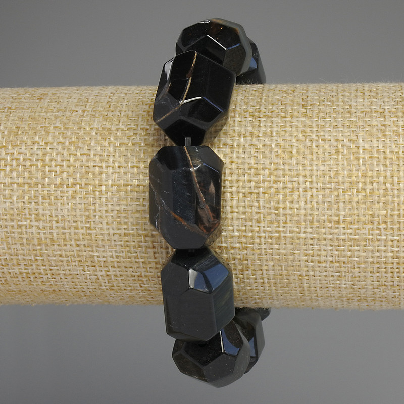 Hawk's Eye Bracelet, Faceted Beads, Diameter 20x16mm+, Length 18cm+/- Stretch