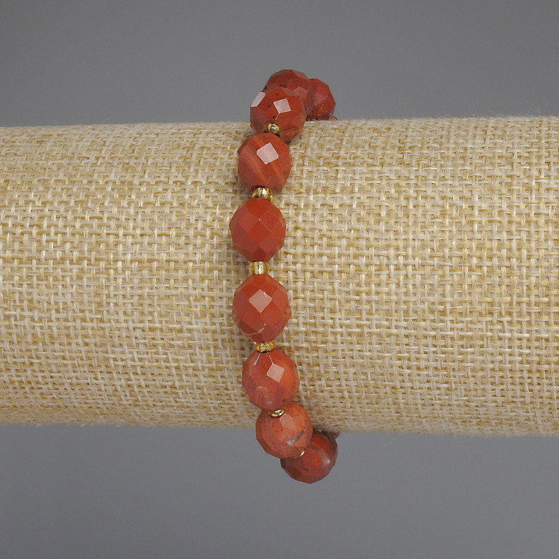 Red Jasper Faceted Bead Bracelet, Diameter 10x9mm+- Seed Beads 3mm+-, Length 18cm+- Stretch