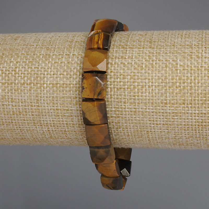 Tiger's Eye Bracelet, Faceted Square, Diameter 10mm+/-, Length 18cm+/- Stretch